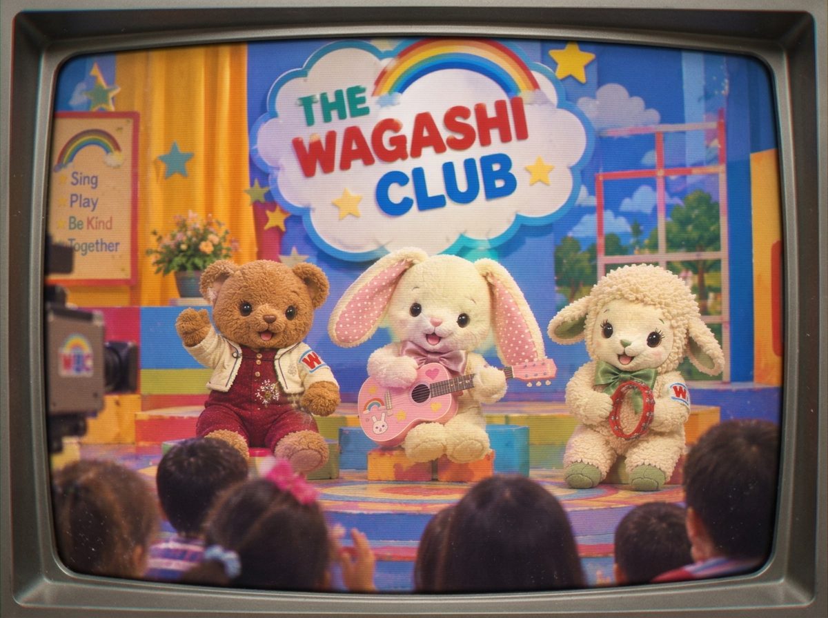 THE WAGASHI CLUB on-air performance, seen on a TV screen
